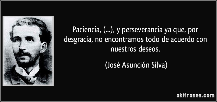 Paciencia, (...), y perseverancia ya que, por desgracia, no encontramos todo de acuerdo con nuestros deseos. (José Asunción Silva)