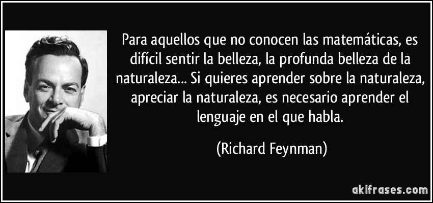 Para aquellos que no conocen las matemáticas, es difícil sentir la belleza, la profunda belleza de la naturaleza... Si quieres aprender sobre la naturaleza, apreciar la naturaleza, es necesario aprender el lenguaje en el que habla. (Richard Feynman)
