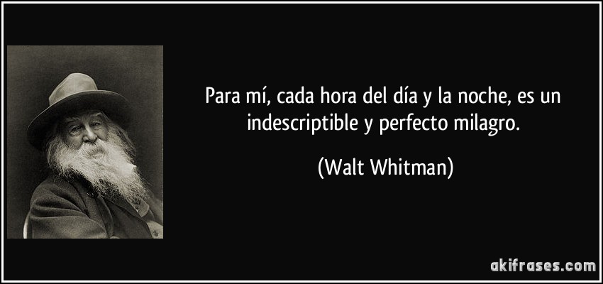 Para mí, cada hora del día y la noche, es un indescriptible y perfecto milagro. (Walt Whitman)