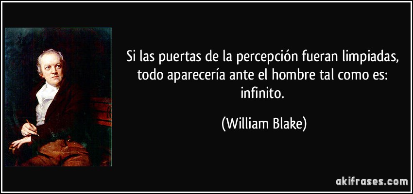 Si las puertas de la percepción fueran limpiadas, todo aparecería ante el hombre tal como es: infinito. (William Blake)