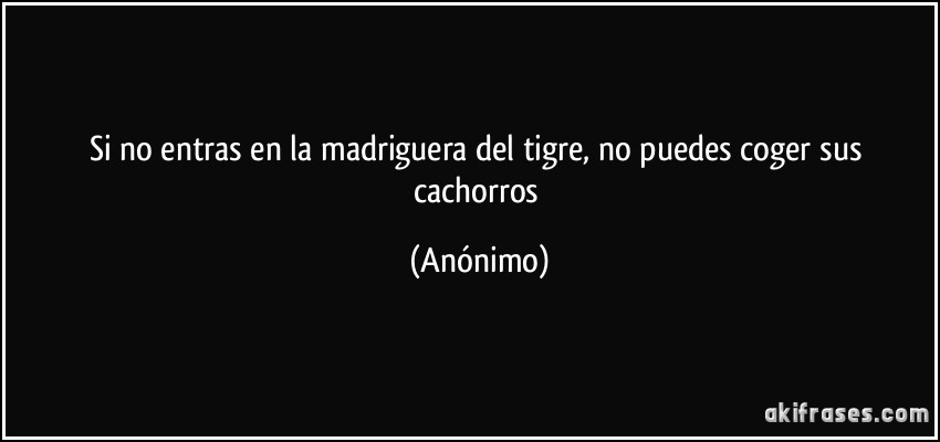 Si no entras en la madriguera del tigre, no puedes coger sus cachorros (Anónimo)