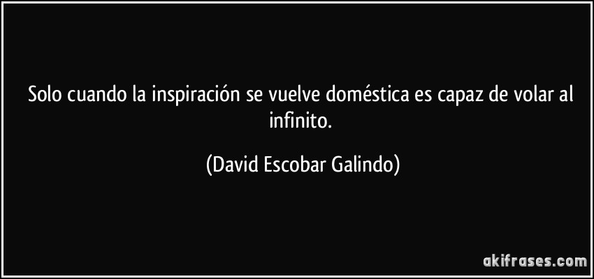 Solo cuando la inspiración se vuelve doméstica es capaz de volar al infinito. (David Escobar Galindo)