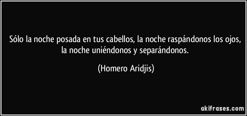 Sólo la noche posada en tus cabellos, la noche raspándonos los ojos, la noche uniéndonos y separándonos. (Homero Aridjis)