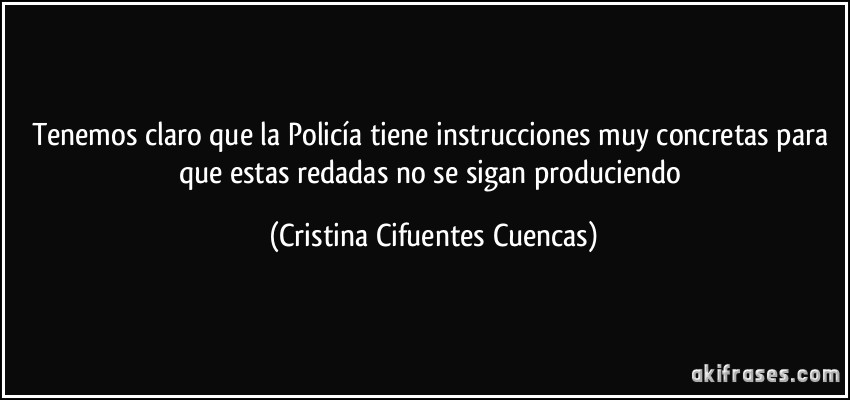 Tenemos claro que la Policía tiene instrucciones muy concretas para que estas redadas no se sigan produciendo (Cristina Cifuentes Cuencas)
