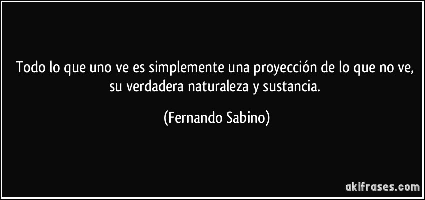 Todo lo que uno ve es simplemente una proyección de lo que no ve, su verdadera naturaleza y sustancia. (Fernando Sabino)