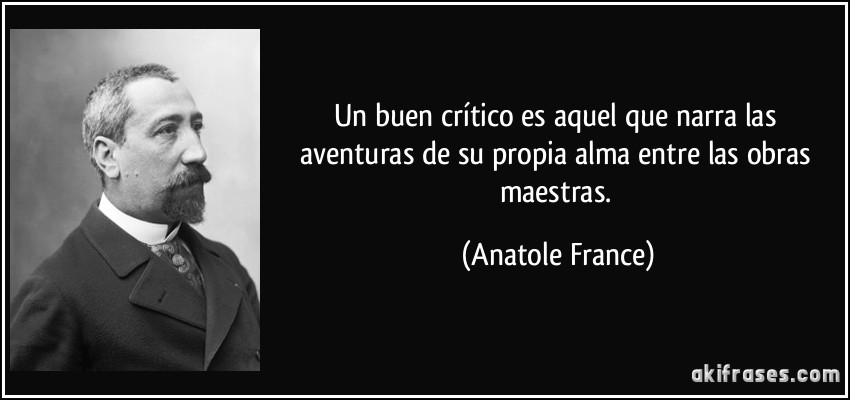 Un buen crítico es aquel que narra las aventuras de su propia alma entre las obras maestras. (Anatole France)