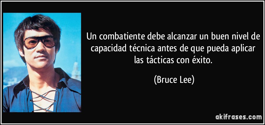 Un combatiente debe alcanzar un buen nivel de capacidad técnica antes de que pueda aplicar las tácticas con éxito. (Bruce Lee)