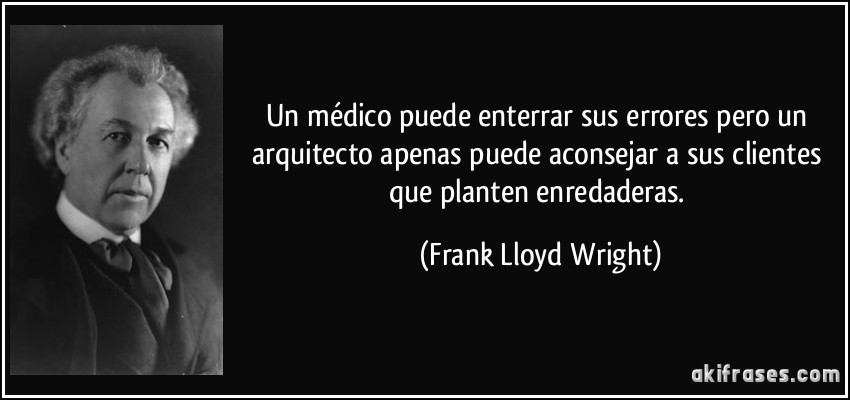 Un médico puede enterrar sus errores pero un arquitecto apenas puede aconsejar a sus clientes que planten enredaderas. (Frank Lloyd Wright)