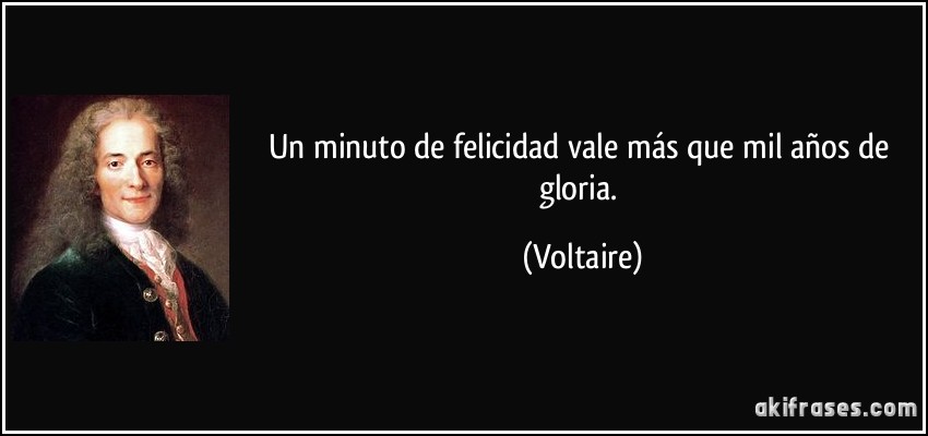 Un minuto de felicidad vale más que mil años de gloria. (Voltaire)