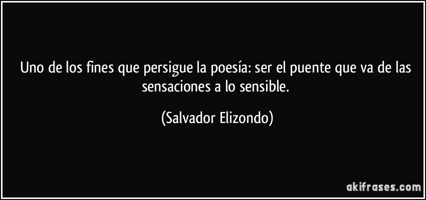 Uno de los fines que persigue la poesía: ser el puente que va de las sensaciones a lo sensible. (Salvador Elizondo)