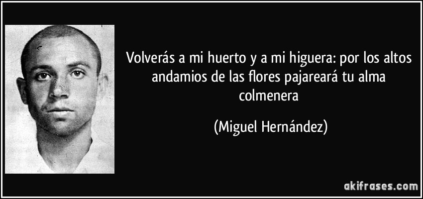 Volverás a mi huerto y a mi higuera: por los altos andamios de las flores pajareará tu alma colmenera (Miguel Hernández)
