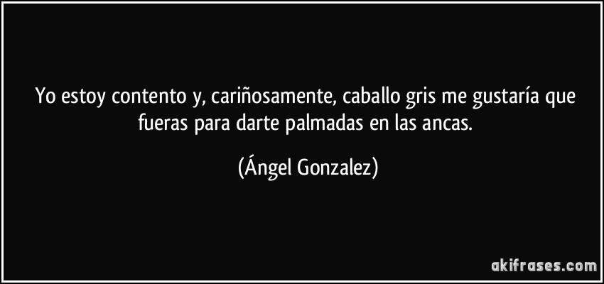 Yo estoy contento y, cariñosamente, caballo gris me gustaría que fueras para darte palmadas en las ancas. (Ángel Gonzalez)